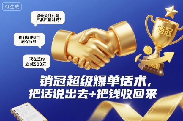 销冠超级爆单话术，把话说出去+把钱收回来-黑马项目网