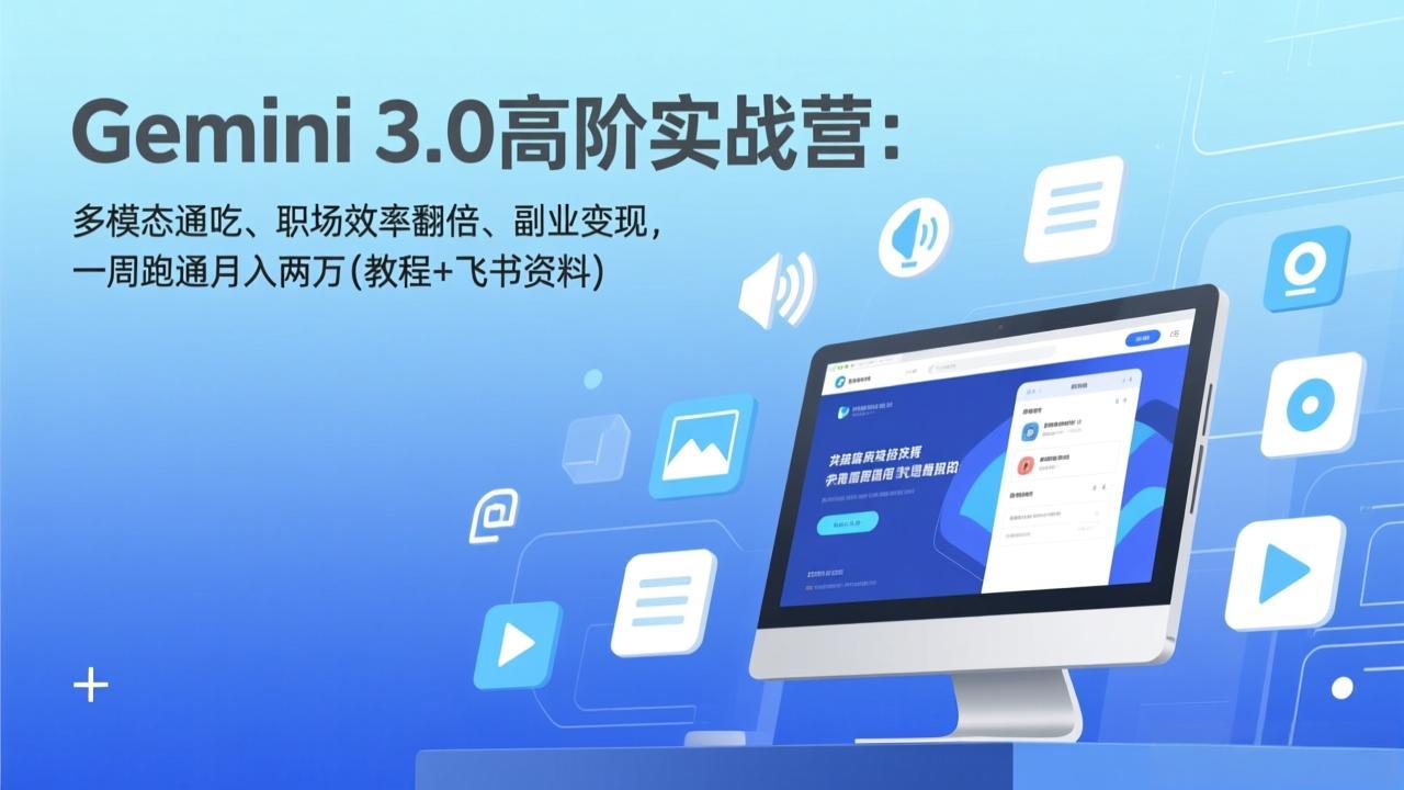 Gemini 3.0高阶实战营：多模态通吃、职场效率翻倍、副业变现，一周跑通月入两万(教程+飞书资料-黑马项目网