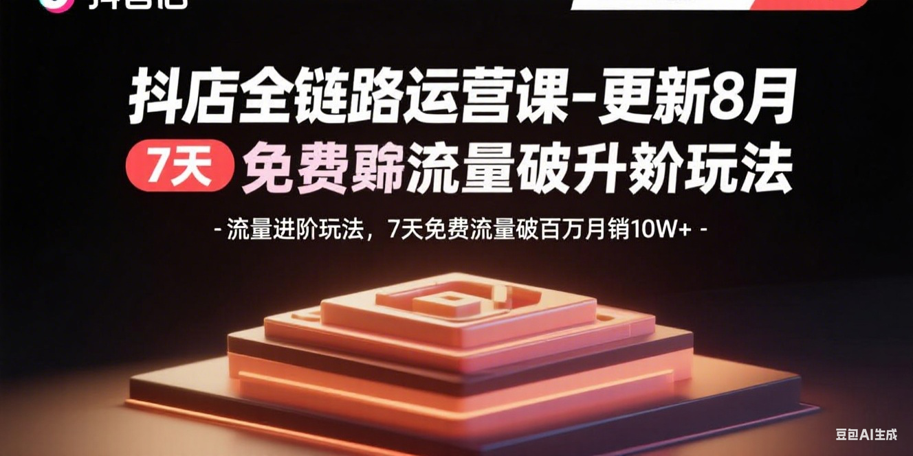 抖店全链路运营课-更新8月：流量进阶玩法，7天免费流量破百万月销10W+-黑马项目网