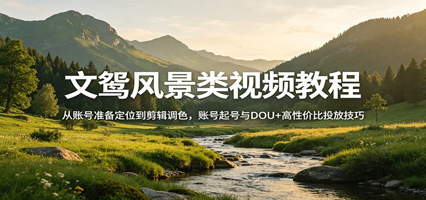 文鸳风景类视频教程：从账号准备定位到剪辑调色，账号起号与DOU+高性价比投放技巧-黑马项目网