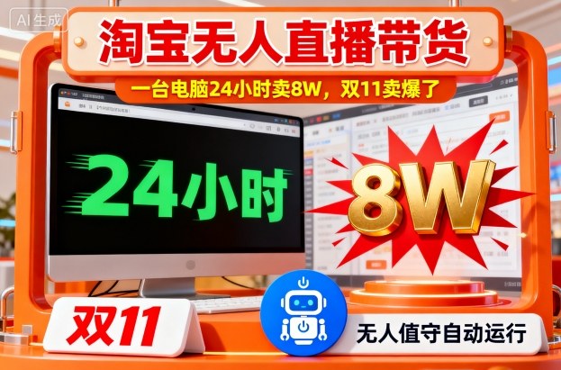 淘宝无人直播带货，一台电脑214小时卖8W，双11卖爆了【揭秘】-黑马项目网