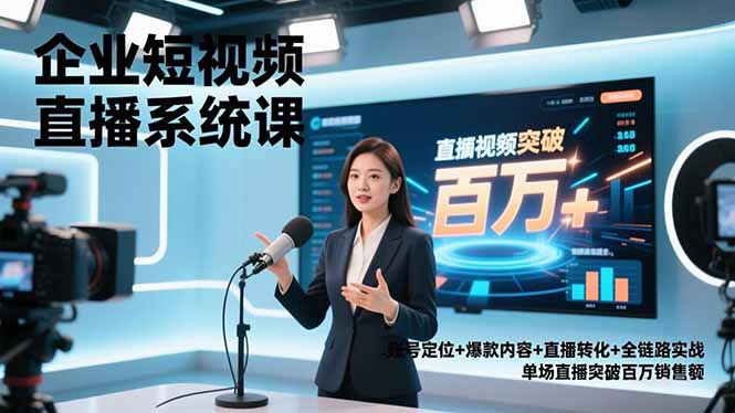 企业短视频直播系统课，账号定位+爆款内容+直播转化+全链路实战，单场直播突破百万销售额-黑马项目网