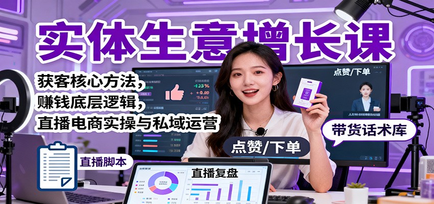 实体生意增长课：获客核心方法，赚钱底层逻辑，直播电商实操与私域运营-黑马项目网