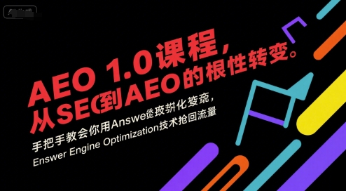 AEO 1.0 课程，从SEO到AE0的基命性转变，手把手教会你用AnswerEngineOptimization技术抢回流量(更新)-黑马项目网