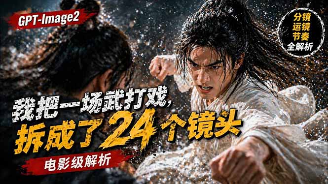 用GPT-Image2，把一段武打对决拆成24个连续镜头，从人物建立、动作衔接、运镜节奏，到情绪爆发-黑马项目网