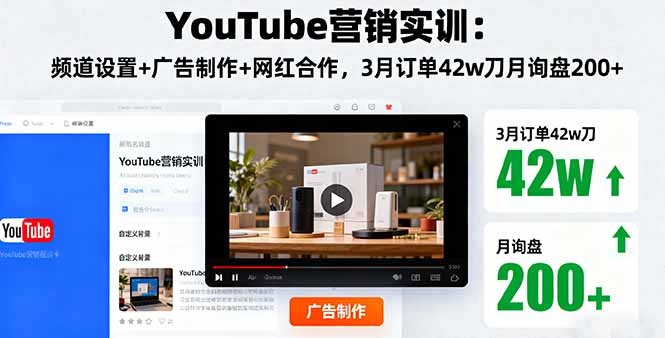 YouTube营销实训：频道设置+广告制作+网红合作，3月订单42w刀月询盘200+-黑马项目网