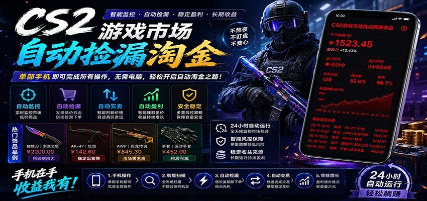 CSGO挂机捡漏项目通过利用游戏饰品交易机制，结合薄凉软件辅助捡漏，实现盈利-黑马项目网