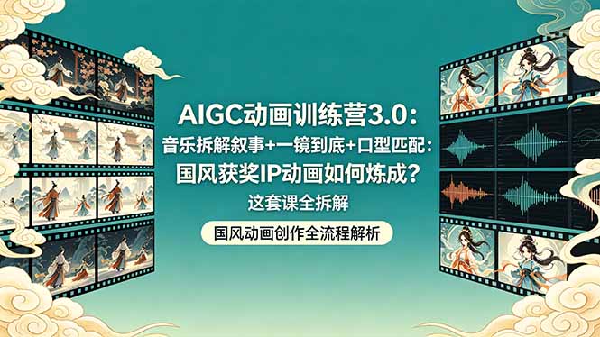 AIGC动画训练营3.0：音乐拆解叙事+一镜到底+口型匹配：国风获奖IP动画如何炼成？这套课全拆解-黑马项目网