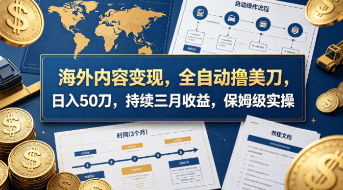 海外内容变现，全自动撸美刀，日入50刀，持续三月收益，保姆级实操【揭秘】-黑马项目网