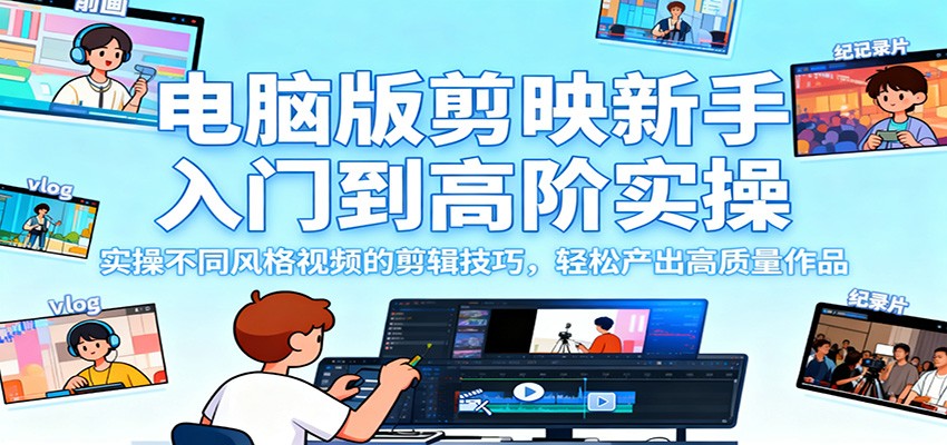 电脑版剪映新手入门到高阶实操，实操不同风格视频的剪辑技巧，轻松产出高质量作品-黑马项目网