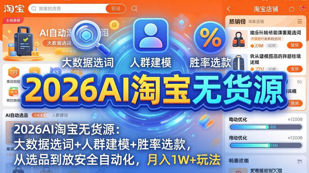2026AI淘宝无货源-4月更新：大数据选词+人群建模+胜率选款，从选品到放大全自动化，月入1W+玩法-黑马项目网