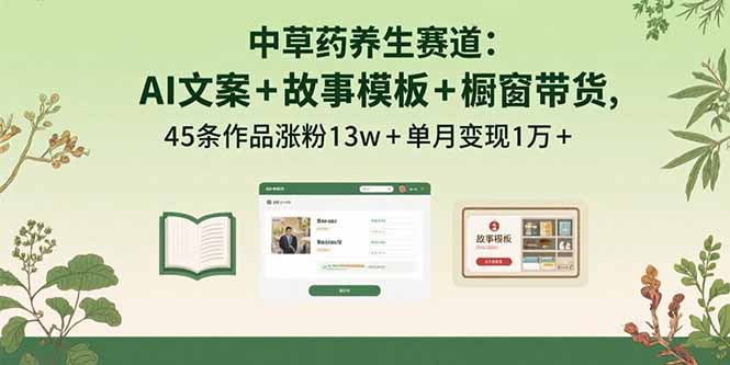 中草药养生赛道:AI文案+故事模板+橱带货,45条作品涨粉13w+单月变现1万+-黑马项目网