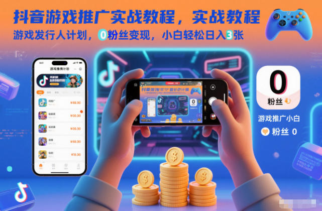 抖音游戏推广实战教程，游戏发行人计划，0粉丝变现，小白轻松日入3张-黑马项目网