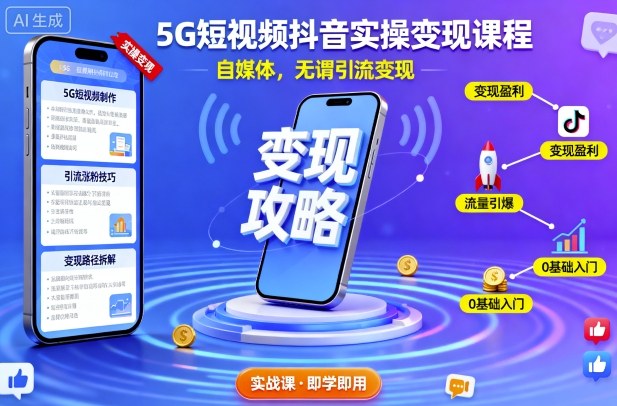 5G短视频抖音实操变现课程，自媒体，无谓引流变现-黑马项目网
