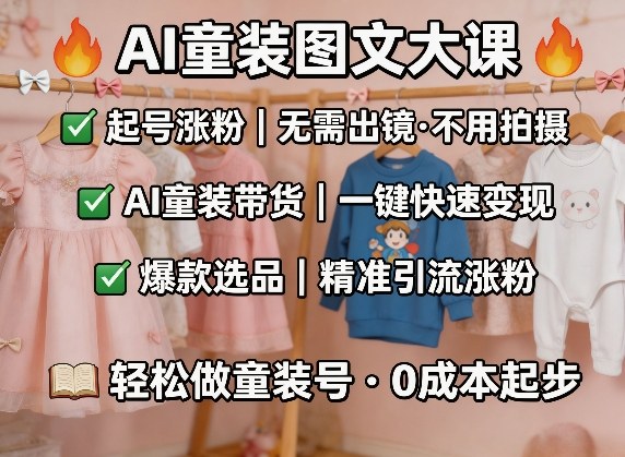 AI童装图文剪辑，某社群童装图文大课，起号涨粉、AI童装带货、爆款选品，无需出镜和拍摄-黑马项目网