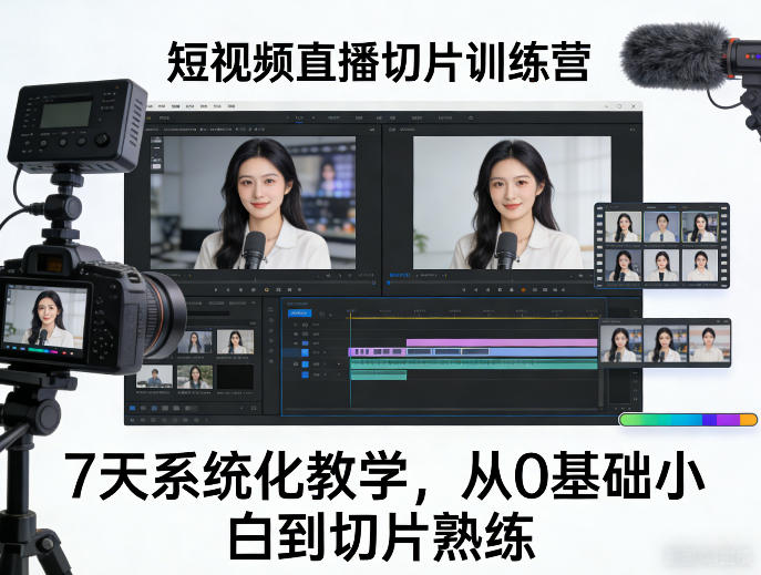 短视频直播切片训练营,7天系统化教学,从0基础小白到切片熟练-黑马项目网