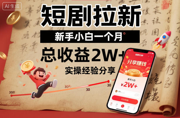 短剧拉新新手小白一个月总收益2W+实操经验分享-黑马项目网