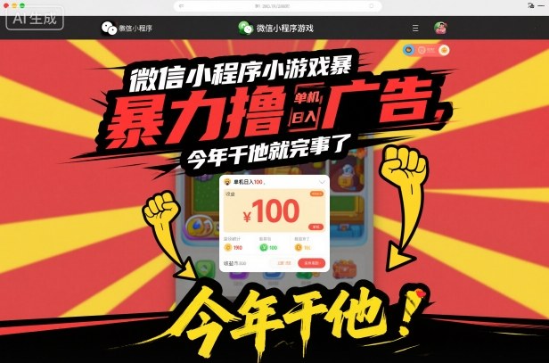 微信小程序小游戏暴力撸广告，单机日入100，今年干他就完事了-黑马项目网