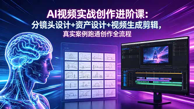 AI视频实战创作进阶课：分镜头设计+资产设计+视频生成剪辑，真实案例跑通创作全流程-黑马项目网