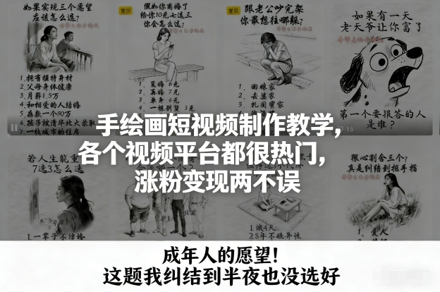 手绘画短视频制作教学，各个视频平台都很热门，涨粉变现两不误-黑马项目网