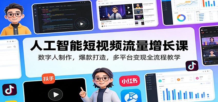 人工智能短视频流量增长课：数字人制作，爆款打造，多平台变现全流程教学-黑马项目网