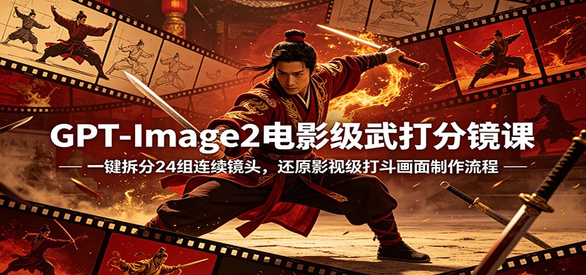 GPT-Image2电影级武打分镜课：一键拆分24组连续镜头，还原影视级打斗画面制作流程-黑马项目网