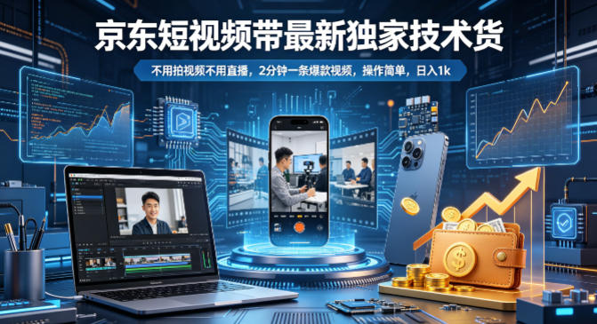 京东短视频带货最新独家技术，不用拍视频不用直播，2分钟一条爆款视频，操作简单，日入1k+【揭秘】-黑马项目网