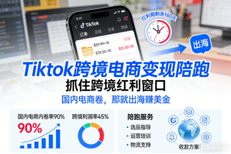 Tiktok跨境电商变现陪跑，抓住跨境红利窗口，国内电商卷，那就出海賺美金-黑马项目网