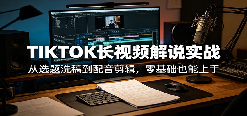 TIKTOK长视频解说实战：从选题洗稿到配音剪辑，零基础也能上手-黑马项目网