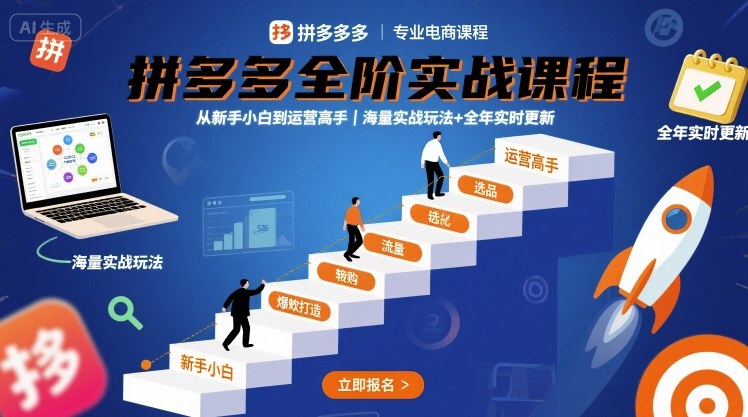 拼多多全阶实战课程，从新手小白到运营高手，海量实战玩法+全年实时更新【2025年10月更新】-黑马项目网