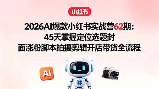 2026AI爆款小红书实战营62期：45天掌握定位选题封面涨粉脚本拍摄剪辑开店带货全流程-黑马项目网