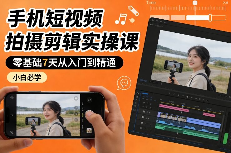 手机短视频拍摄剪辑实操课，零基础7天从入门到精通，小白必学-黑马项目网