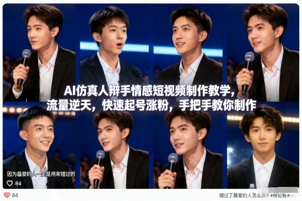 AI仿真人辩手情感短视频制作教学,流量逆天,快速起号涨粉,手把手教你制作-黑马项目网