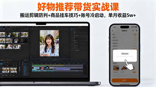 好物推荐带货实战课：搬运剪辑防判+商品挂车技巧+账号冷启动，单月收益5w+-黑马项目网