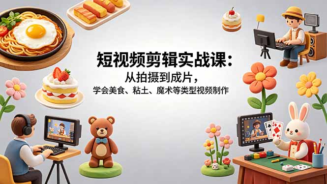短视频剪辑实战课：从拍摄到成片，学会美食、粘土、魔术等类型视频制作-黑马项目网