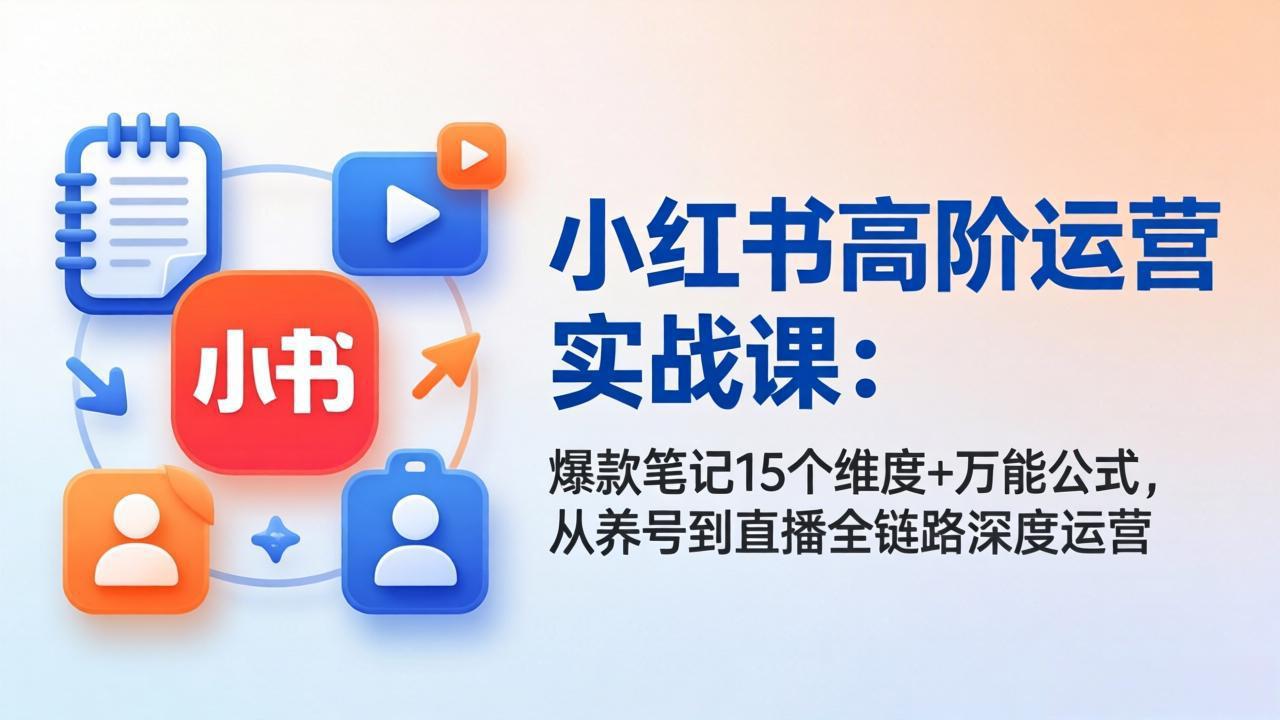 小红书高阶运营实战课：爆款笔记15个维度+万能公式，从养号到直播全链路深度运营-黑马项目网
