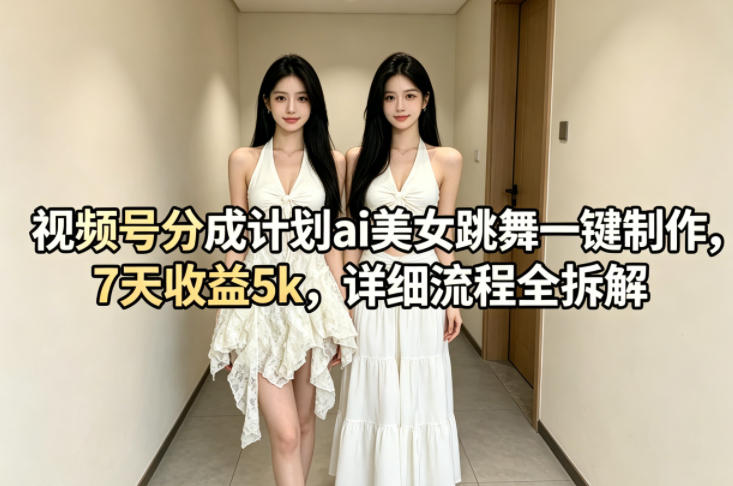 视频号分成计划ai美女跳舞一键制作，7天收益5k，详细流程全拆解-黑马项目网
