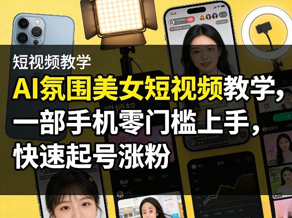 AI氛围美女短视频教学，一部手机零门槛上手，快速起号涨粉-黑马项目网