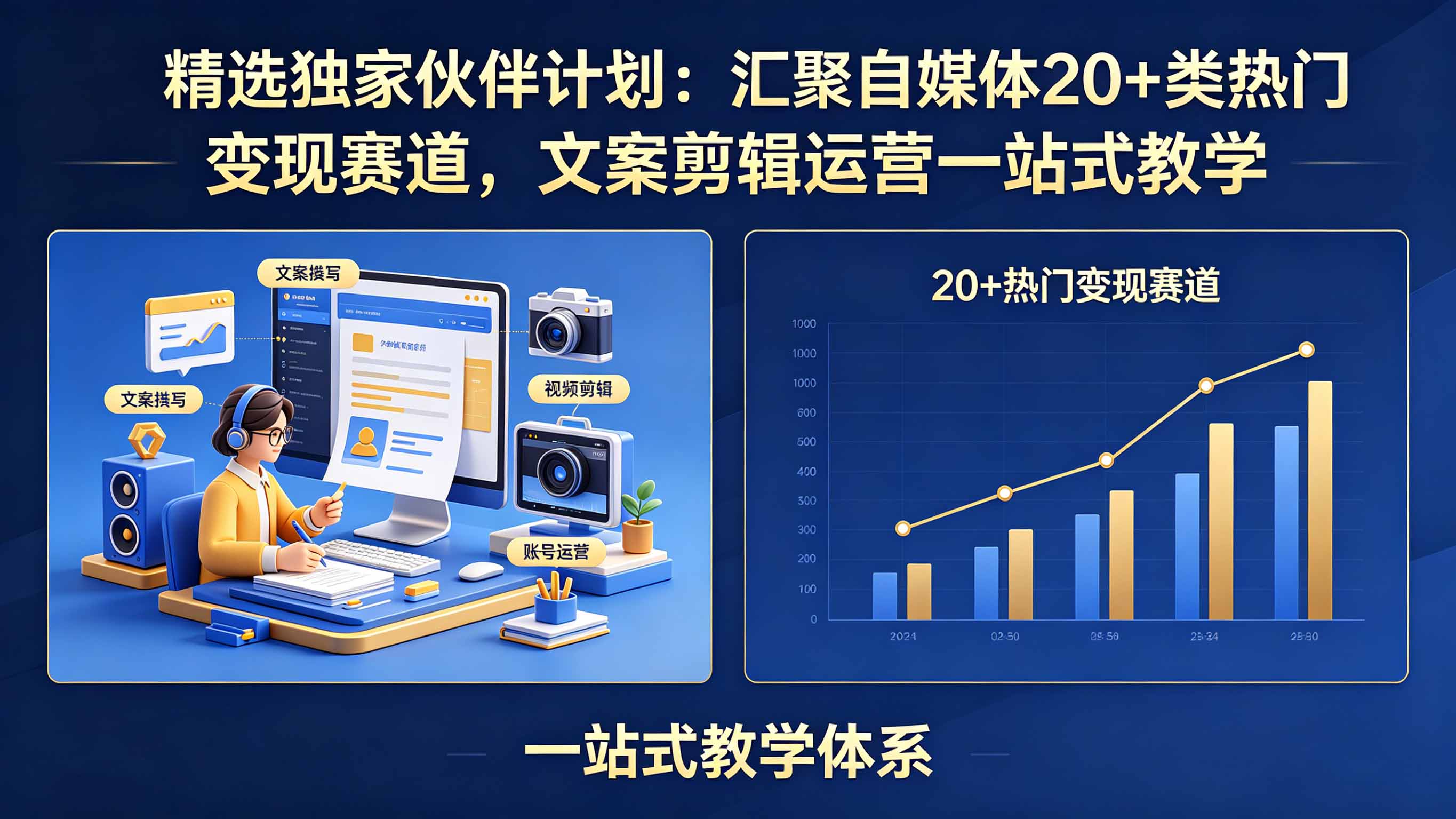精选独家伙伴计划：汇聚自媒体20+类热门变现赛道，文案剪辑运营一站式教学-黑马项目网