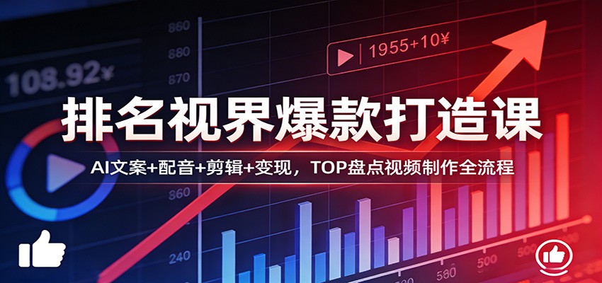 排名视界爆款打造课：AI文案+配音+剪辑+变现，TOP盘点视频制作全流程-黑马项目网