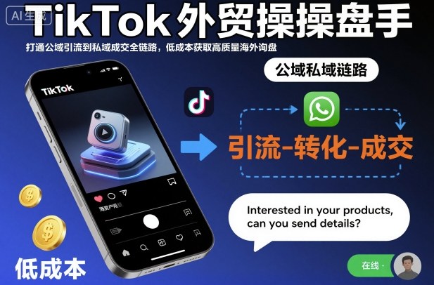 TikTok外贸操盘手，打通公域引流到私域成交全链路，低成本获取高质量海外询盘-黑马项目网