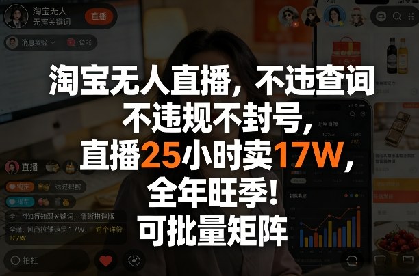 淘宝无人直播，不违规不封号，直播25小时卖17W，全年旺季！可批量矩阵【揭秘】-黑马项目网