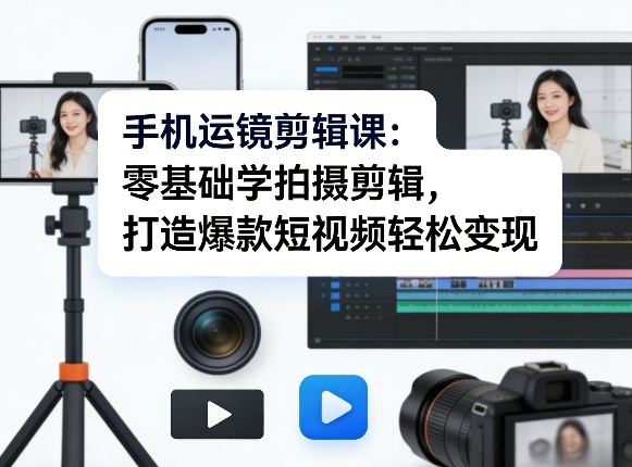 手机运镜剪辑课：零基础学拍摄剪辑，打造爆款短视频轻松变现-黑马项目网