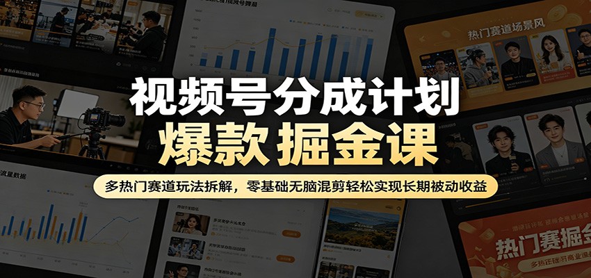 视频号分成计划爆款掘金课：多热门赛道玩法拆解，零基础无脑混剪轻松实现长期被动收益-黑马项目网