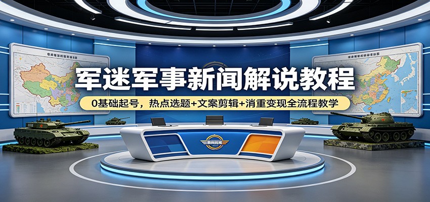 军迷军事新闻解说教程：0基础起号，热点选题+文案剪辑+消重变现全流程教学-黑马项目网