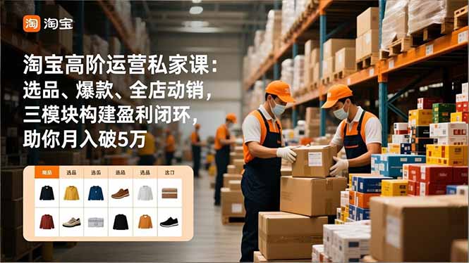 淘宝高阶运营私家课：选品、爆款、全店动销，三模块构建盈利闭环，助你月入破5万(更新12月-黑马项目网