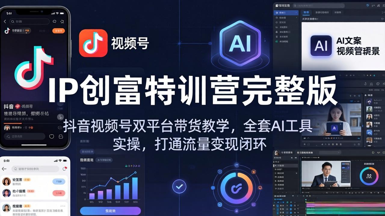 IP创富特训营完整版：抖音视频号双平台带货教学，全套AI工具实操，打通流量变现闭环-黑马项目网