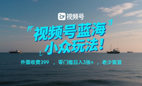 视频号蓝海小众玩法！外面收费399，零门槛日入3张+，老少皆宜-黑马项目网