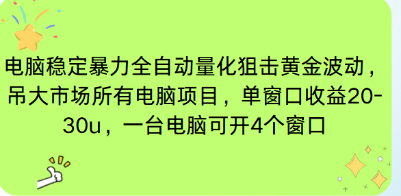 电脑EA策略挂机项目单窗口收益20-30u，单电脑可挂5-10个窗口收益稳健4位数-黑马项目网