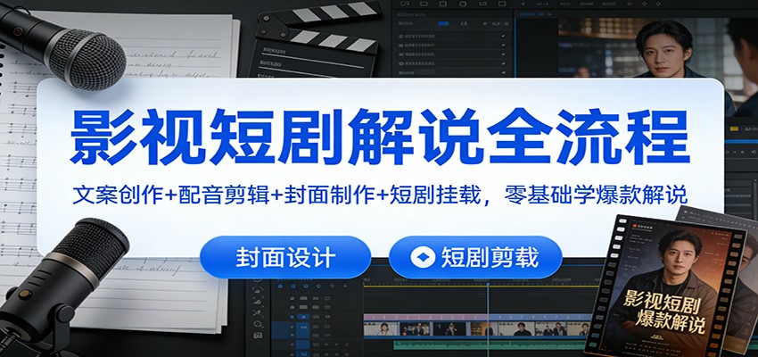 影视短剧解说全流程：文案创作+配音剪辑+封面制作+短剧挂载，零基础学爆款解说-黑马项目网